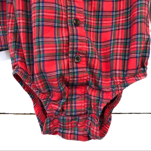 Carter's Baby Boy Bodysuit Plaid Button Up Red 18M - Picture 7 of 8